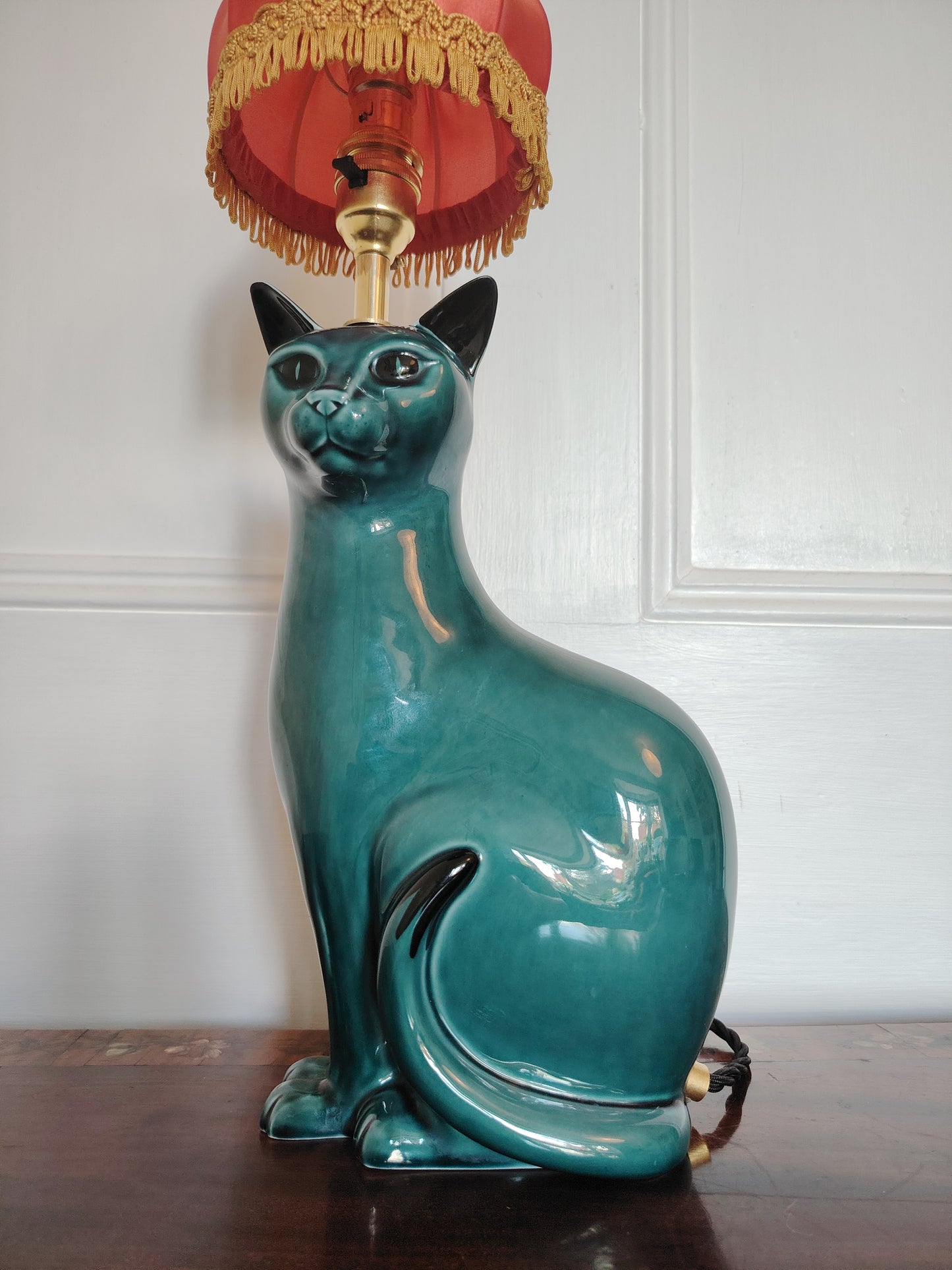Stunning Blue Mid Century Poole Pottery Reworked Cat Lamp