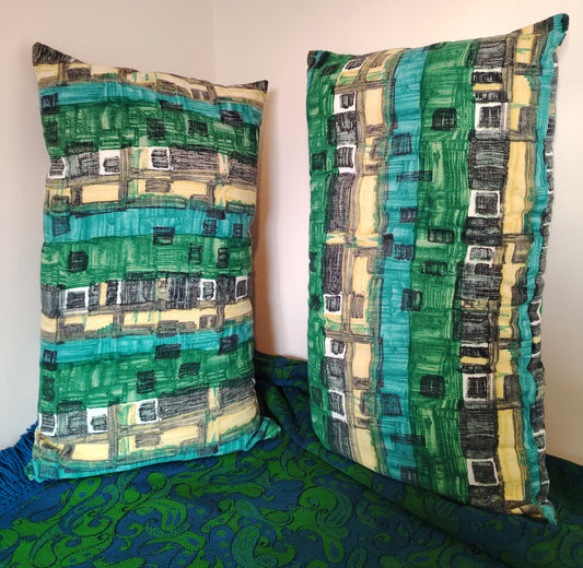 Pair of Large Vintage Bark cloth Bolster Cushions