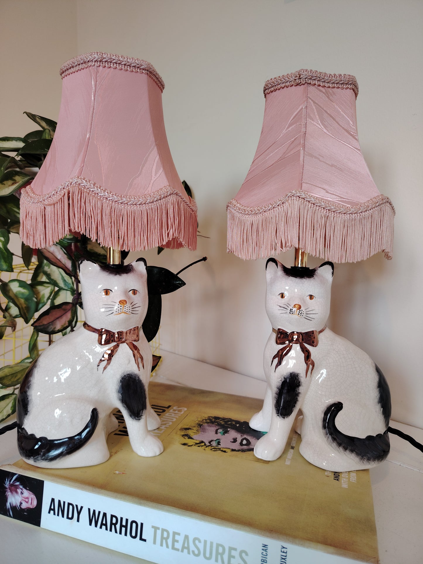 Pair of Vintage Cats upcycled lamps
