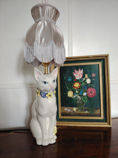 Beautiful Reworked Italian Cat Lamp with Floral Details