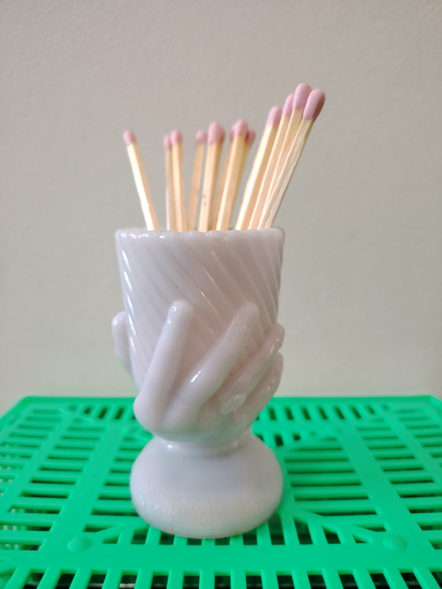 French Antique Milk Glass Hand Match Holder