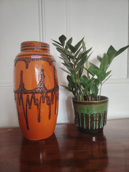 Large Vintage Scheurich Fat Lava Orange and Brown Floor Vase