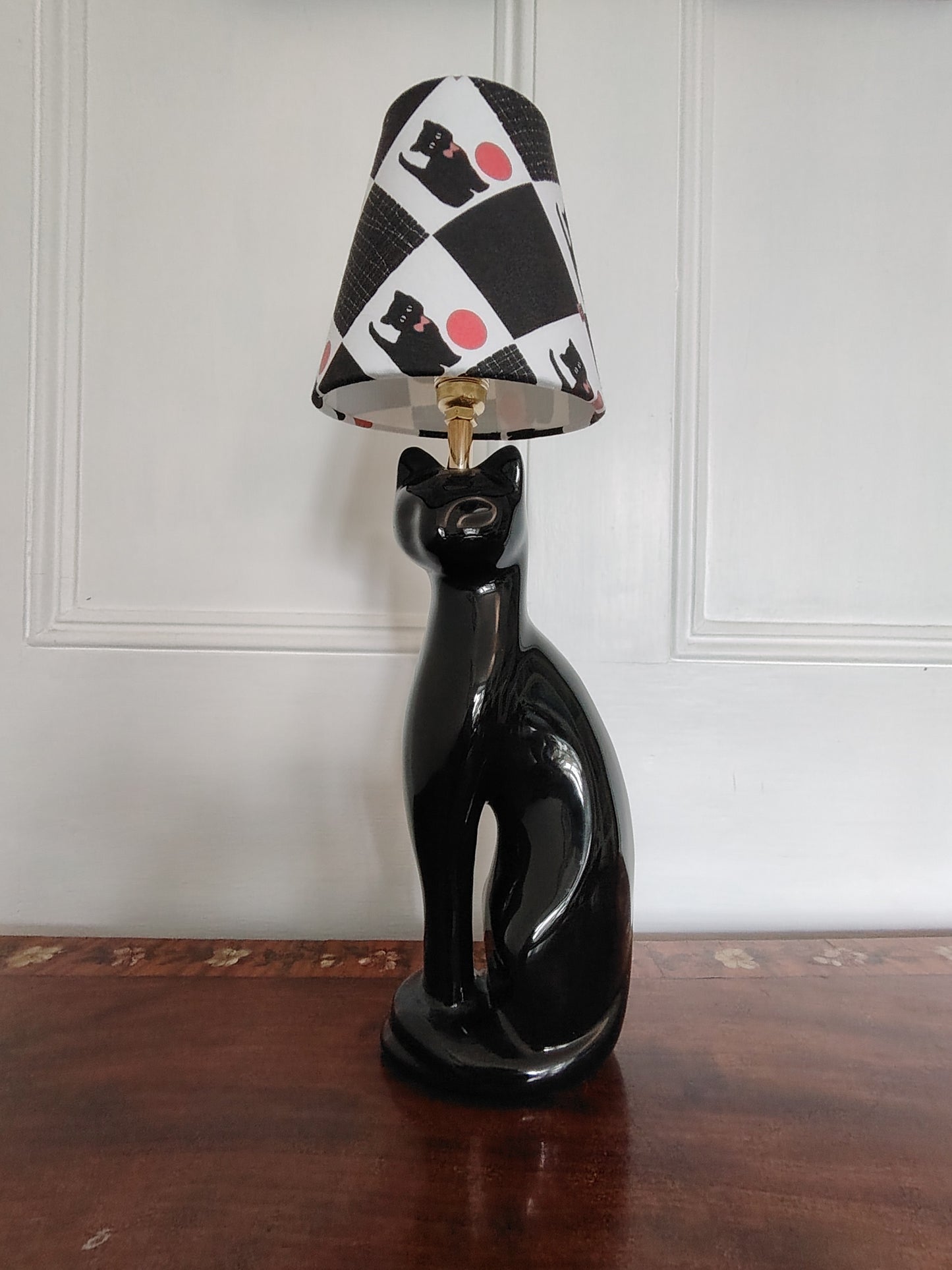 Vintage Reworked Black Cat Lamp with Handmade Shade ❤️🐈‍⬛
