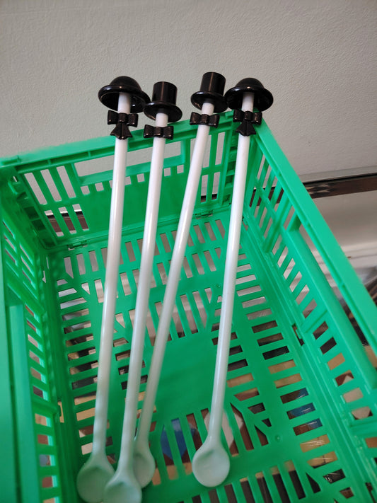 Set of 4 Top Hat and Bow ties cocktail stirrers