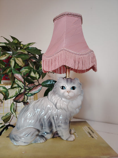 Vintage Upcycled Grey Cat Lamp