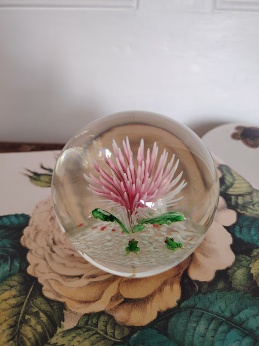 Large Vintage Flower and Frogs Glass Paperweight