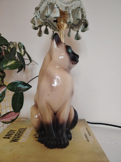 Vintage Upcycled Siamese Cat Lamp