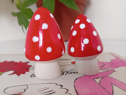 Pair of ceramic toadstool salt and pepper shakers