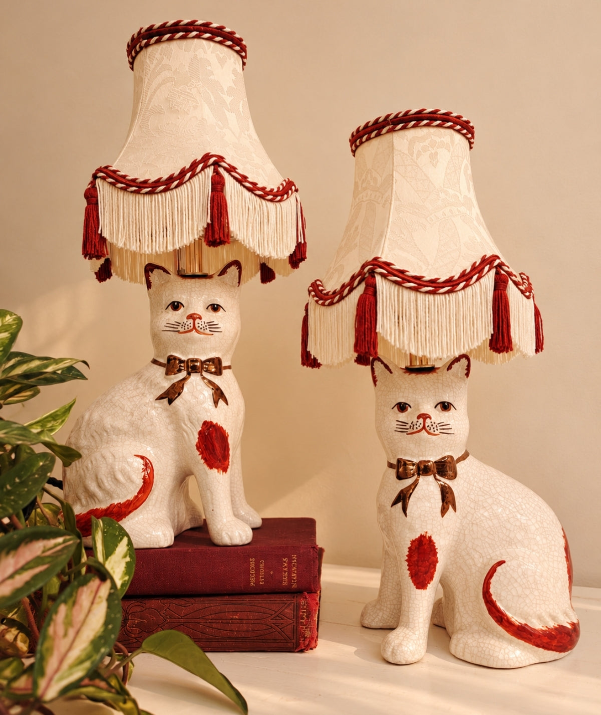 Vintage Pair of Reworked Staffordshire Style Cat Lamps 🎀✨