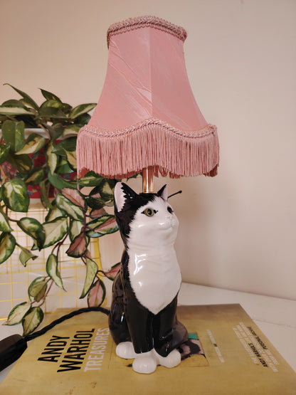 Vintage Upcycled Small Black and White Cat Lamp