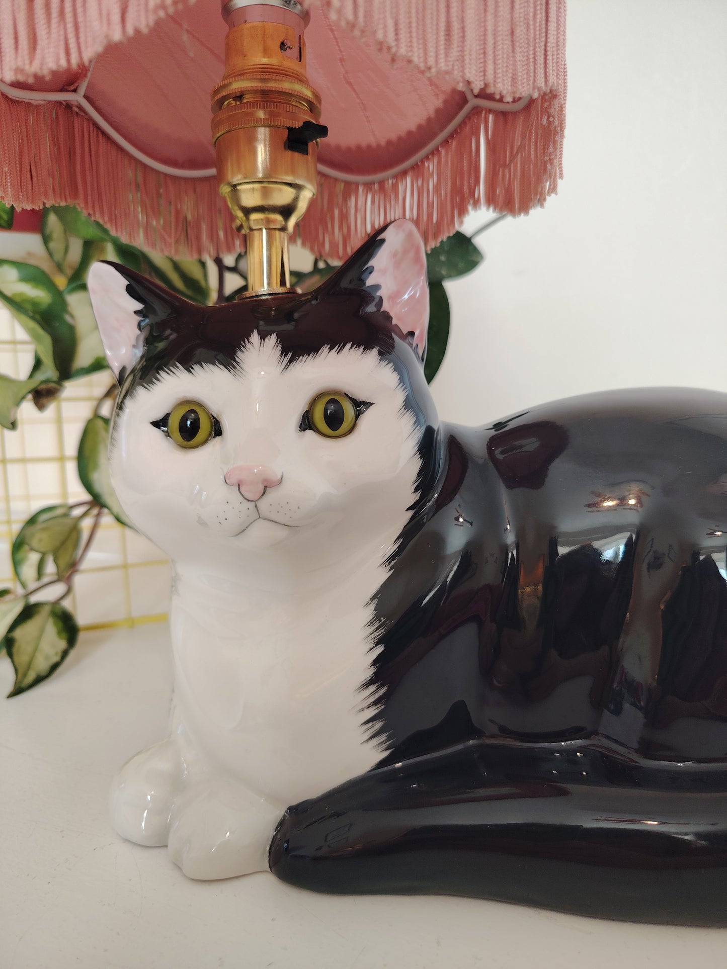 Large Black and White "Just Cats" Upcycled Cat Lamp