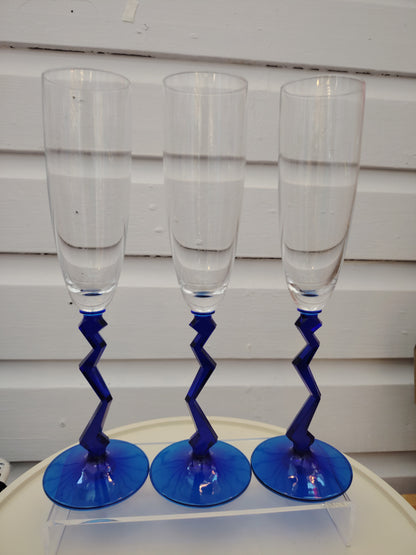 Trio of Vintage 80's Memphis Style Champagne Flutes