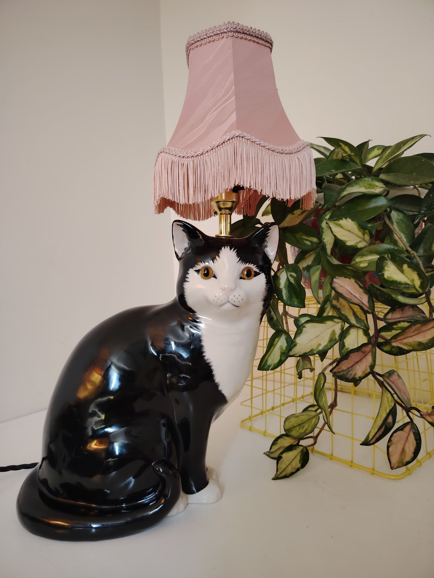 Large Vintage Reworked Tuxedo Cat Lamp