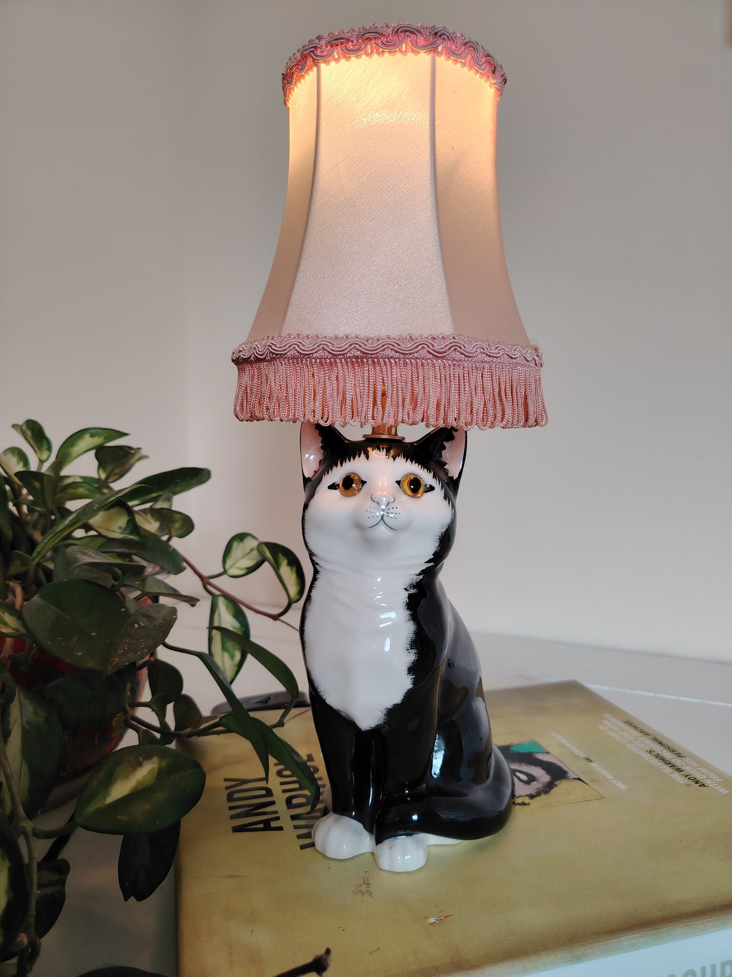 Vintage Reworked Small Tuxedo Kitten Lamp