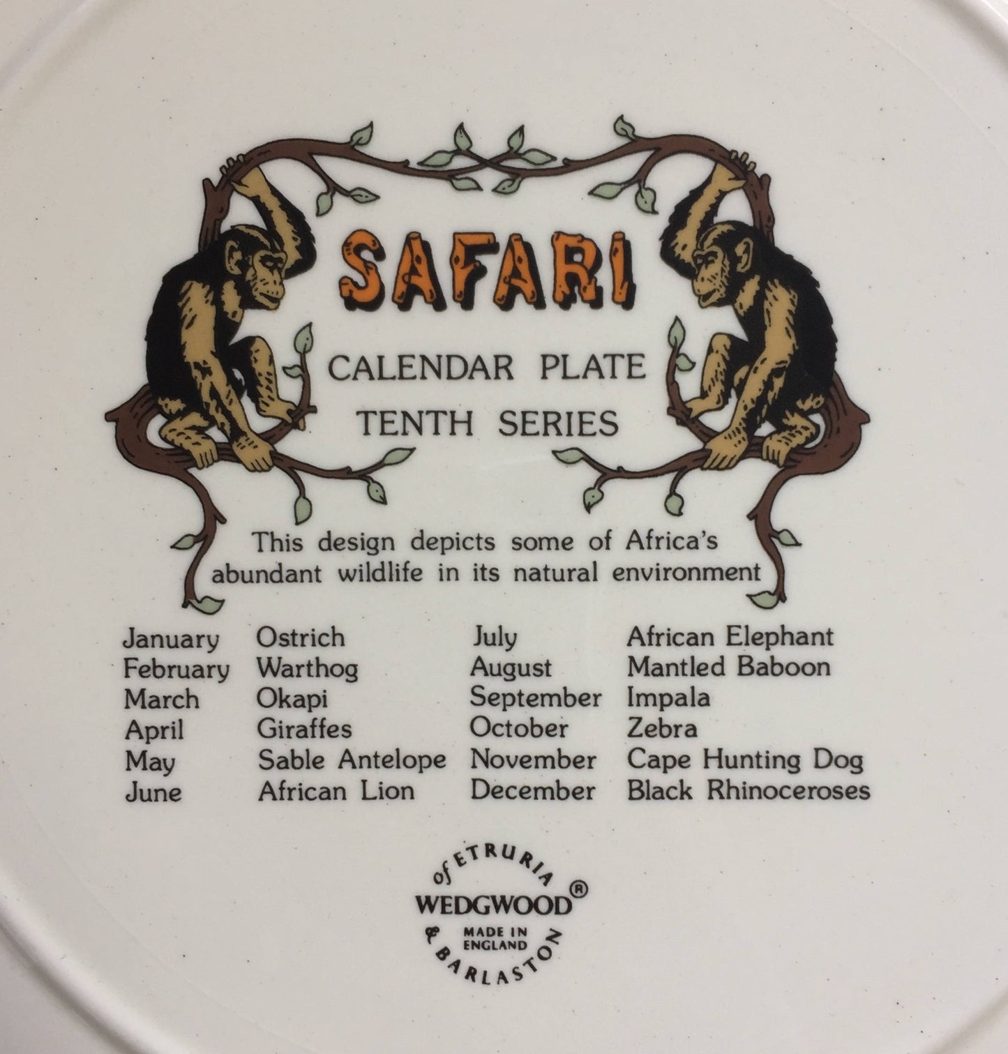 1980 Wedgwood 'Safari' Calendar Plate