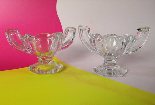 Pair of Glass Trophy Shaped Tealight Holders/ salt bowls