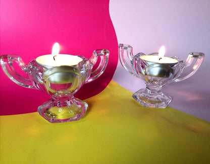 Pair of Glass Trophy Shaped Tealight Holders/ salt bowls