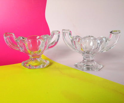 Pair of Glass Trophy Shaped Tealight Holders/ salt bowls