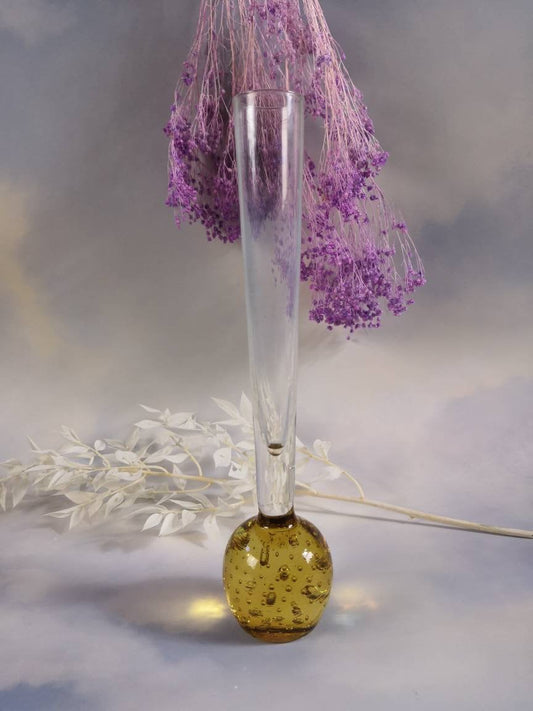 Vintage Bubble Bud Vase with Amber Base