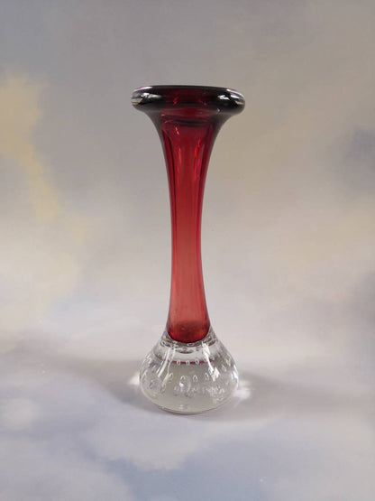 Vintage Red Aseda Glasburk Sweden Glass Bubble Bud Vase