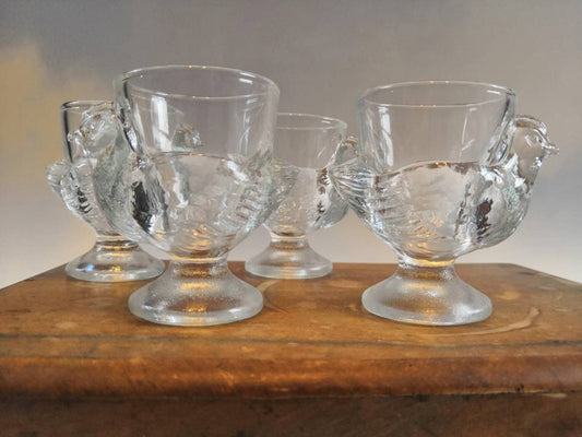 Set of 4 Clear Glass French Chicken Egg Cups