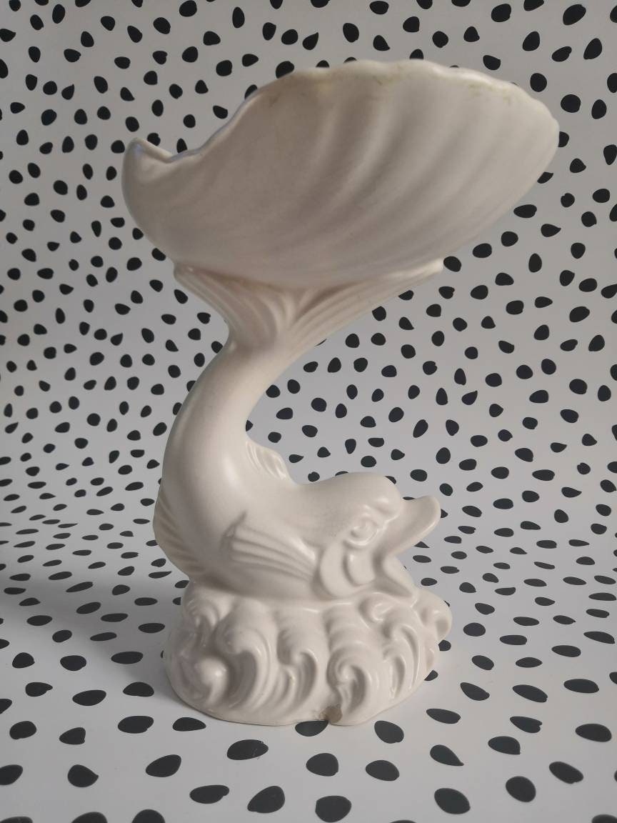 White Ceramic Dartmouth fish and shell soap/ trinket dish