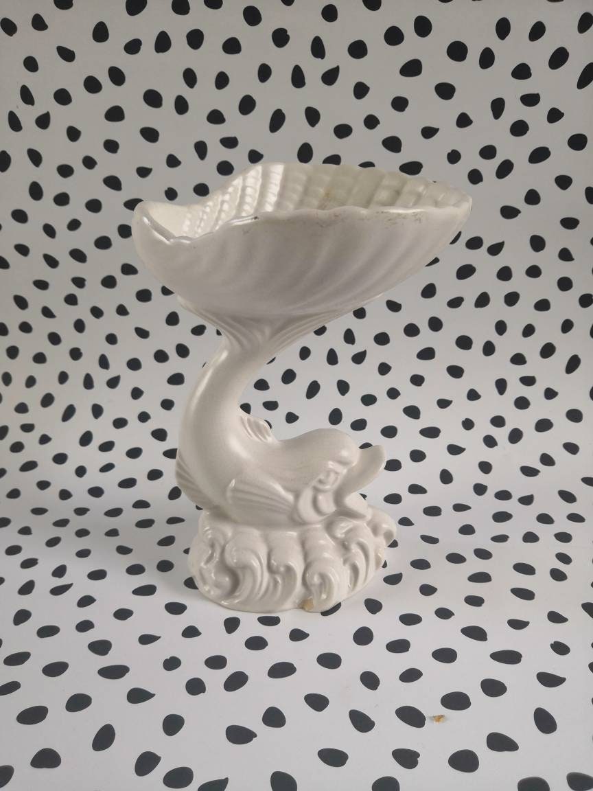 White Ceramic Dartmouth fish and shell soap/ trinket dish