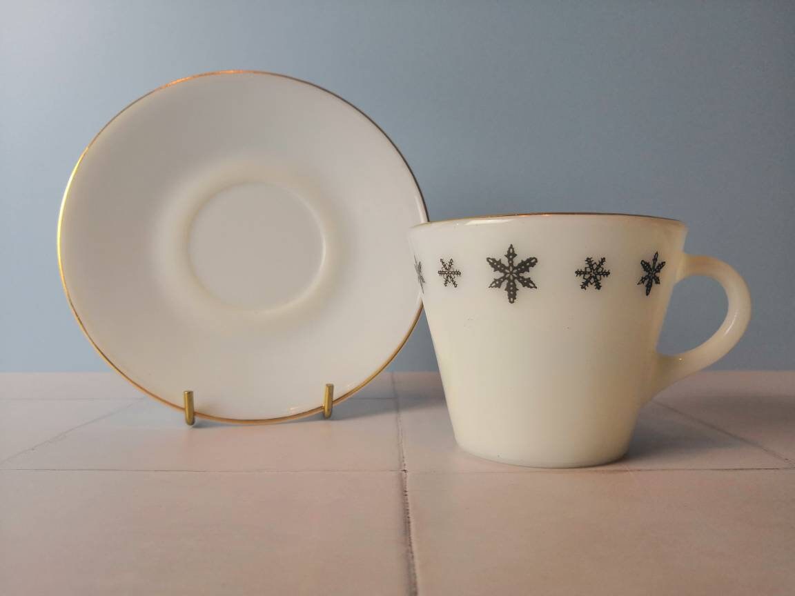 JAJ Pyrex Snowflake Gaiety Design Cup and Saucer