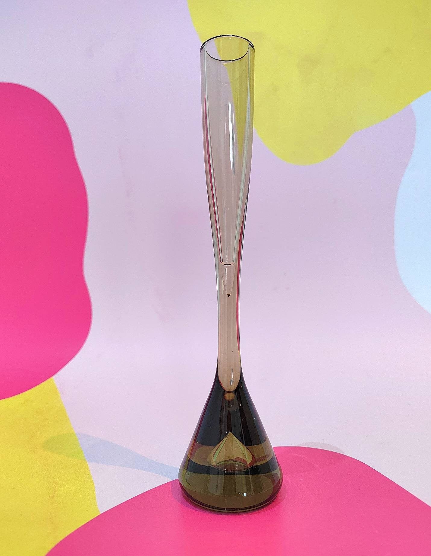 MCM Whitefriars smoked glass single stem bud vase