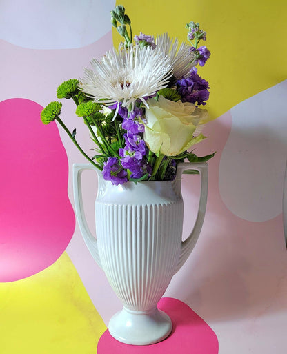 Vintage Dartmouth cream ware twin handled trophy mantle vase