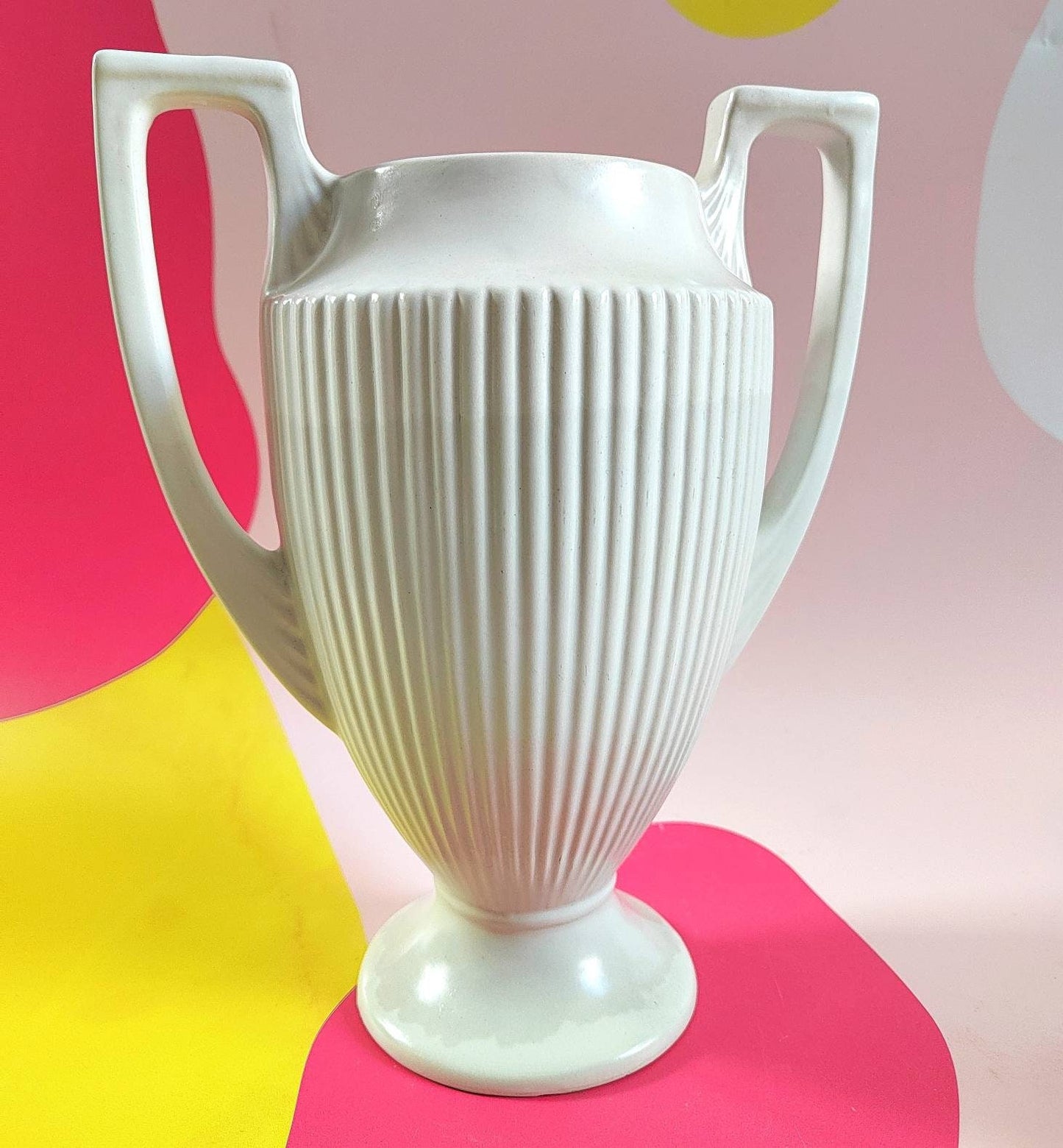 Vintage Dartmouth cream ware twin handled trophy mantle vase