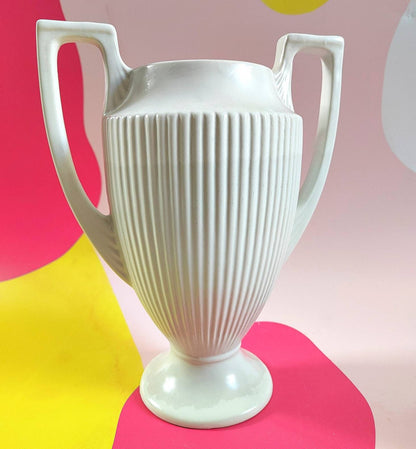 Vintage Dartmouth cream ware twin handled trophy mantle vase