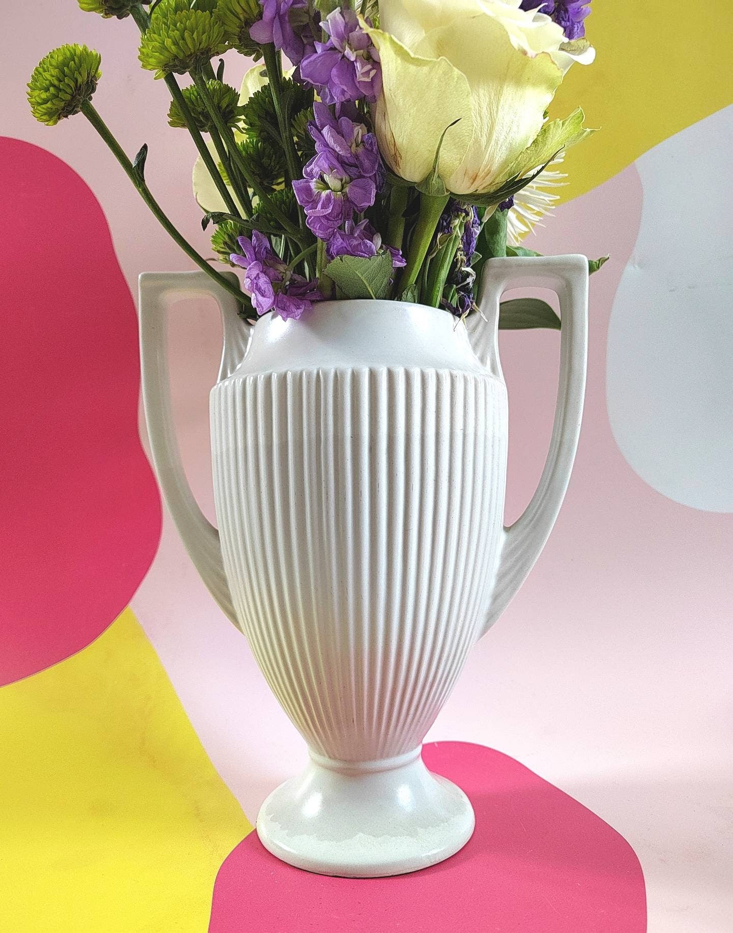 Vintage Dartmouth cream ware twin handled trophy mantle vase