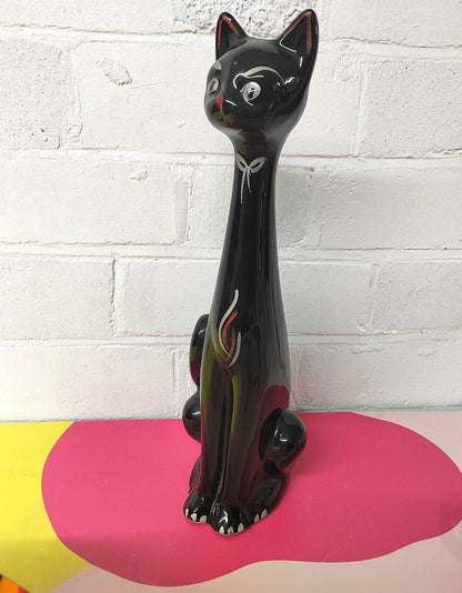 Tall Mid Century Black Cat Vase