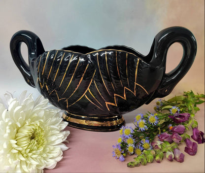 Black and Gold Vintage Swan Mantle Vase