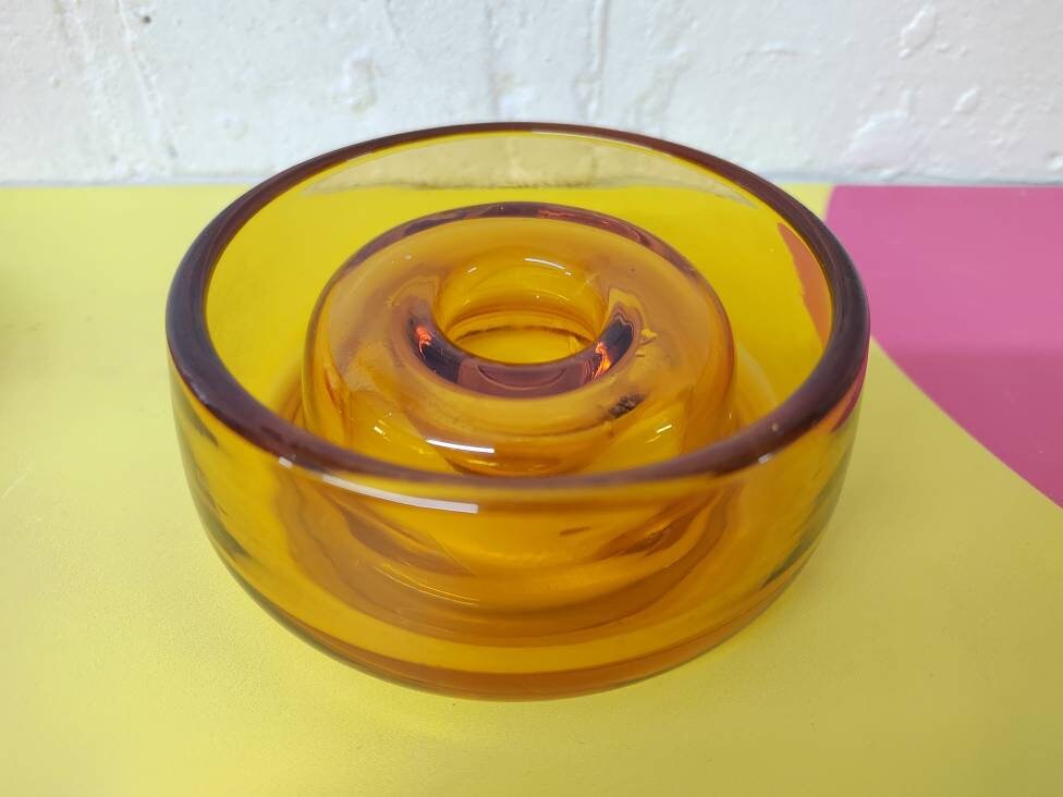 Vintage Amber Glass Candle Holder/Posey Ring