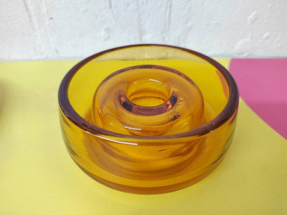 Vintage Amber Glass Candle Holder/Posey Ring