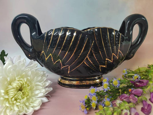 Black and Gold Vintage Swan Mantle Vase