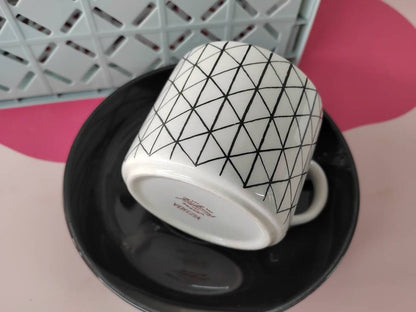Rorstrand Venezia Mid-Century Modern Cup & Saucer by Hertha Bengtsson / Vintage Black and White Coffee or Tea Cup