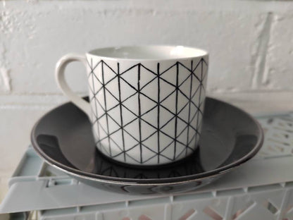 Rorstrand Venezia Mid-Century Modern Cup & Saucer by Hertha Bengtsson / Vintage Black and White Coffee or Tea Cup
