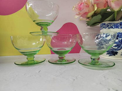 Set of 4 green glass Dessert/ Cocktail Glasses