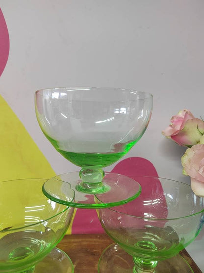 Set of 4 green glass Dessert/ Cocktail Glasses