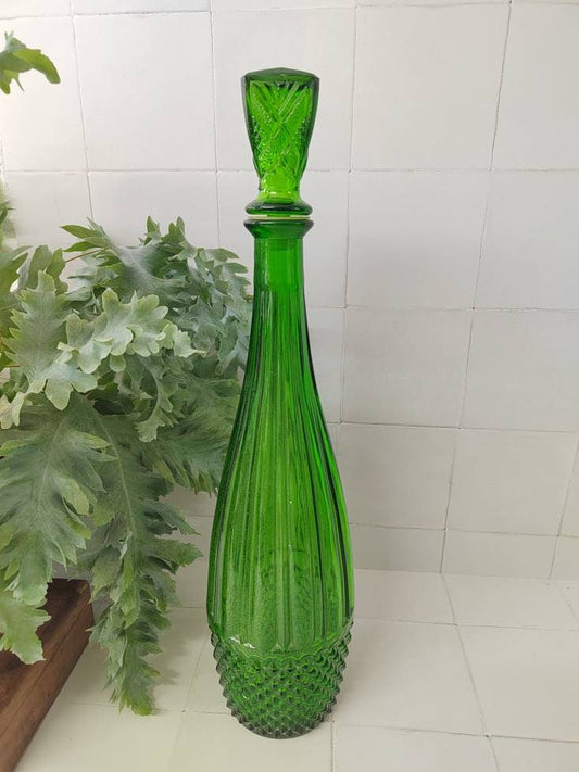 Large Green Glass Genie Bottle/ Empoli Bottle