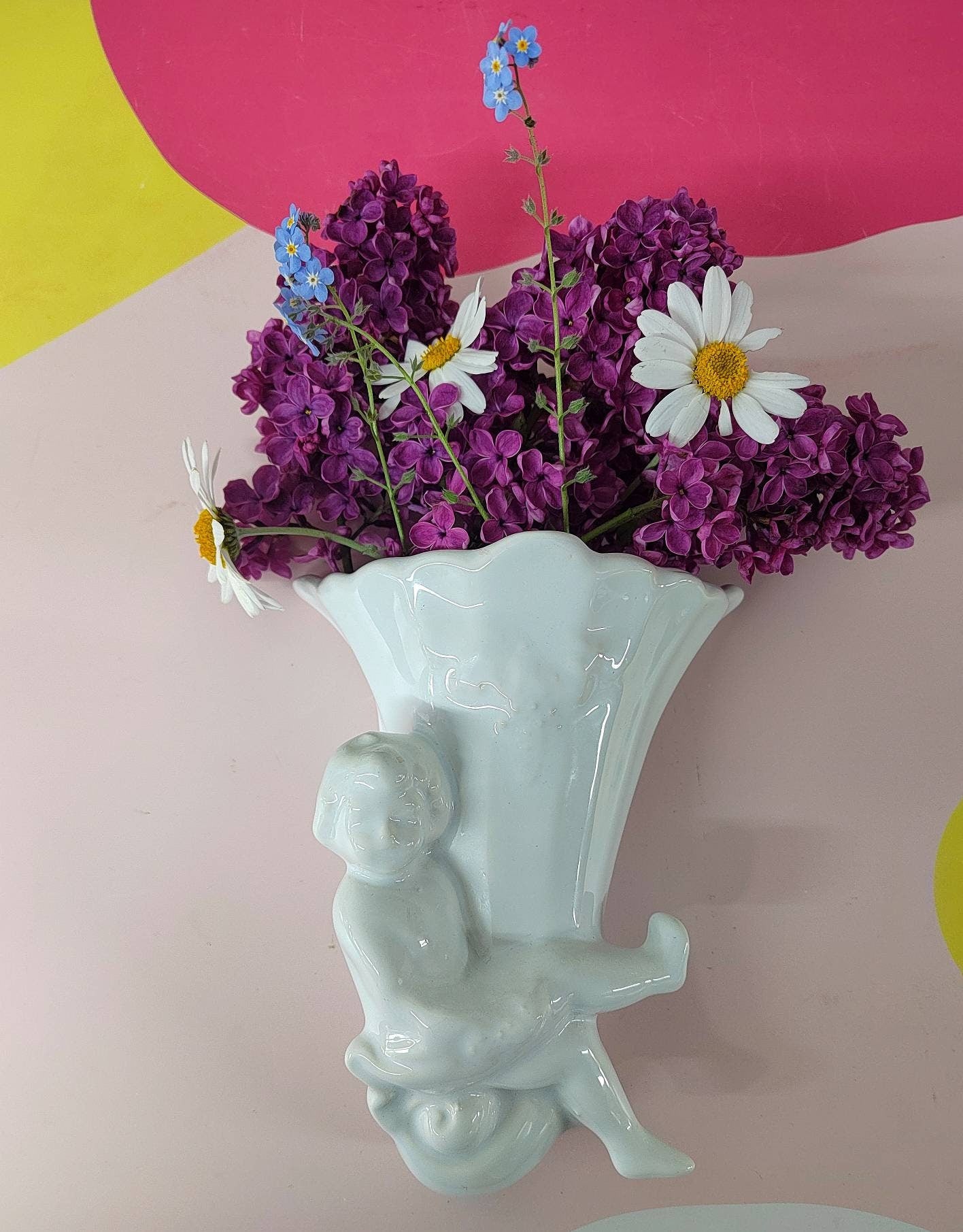 Vintage Ceramic Cherub Wall Pocket