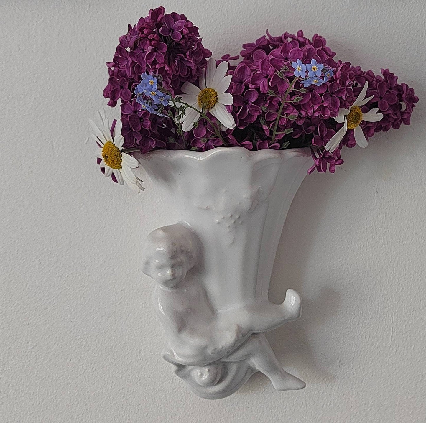 Vintage Ceramic Cherub Wall Pocket