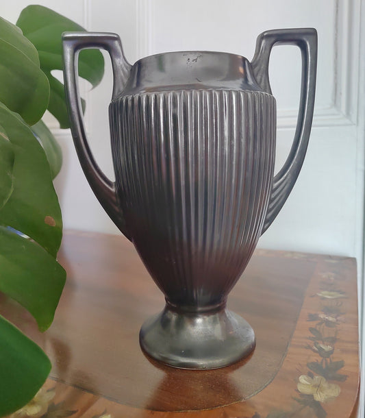 Vintage Dartmouth metallic grey twin handled trophy mantle vase