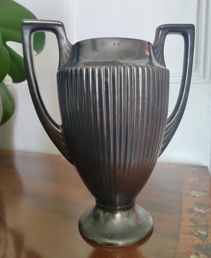 Vintage Dartmouth metallic grey twin handled trophy mantle vase