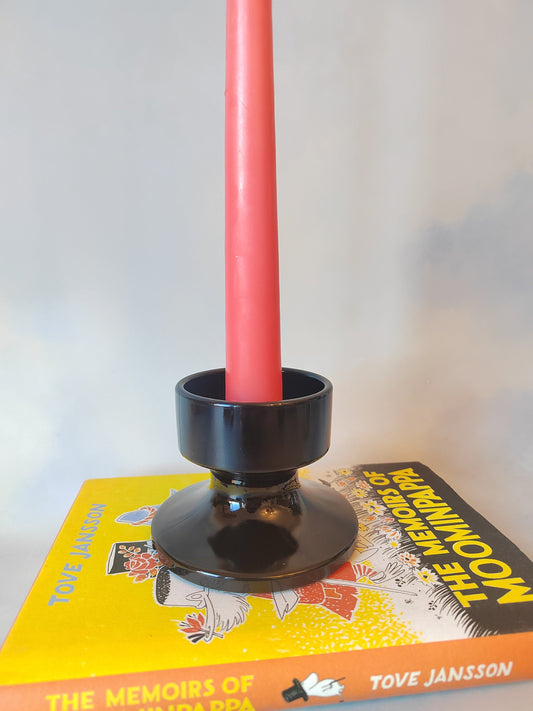 Vintage Mid Century Black Glass Candlestick Holder